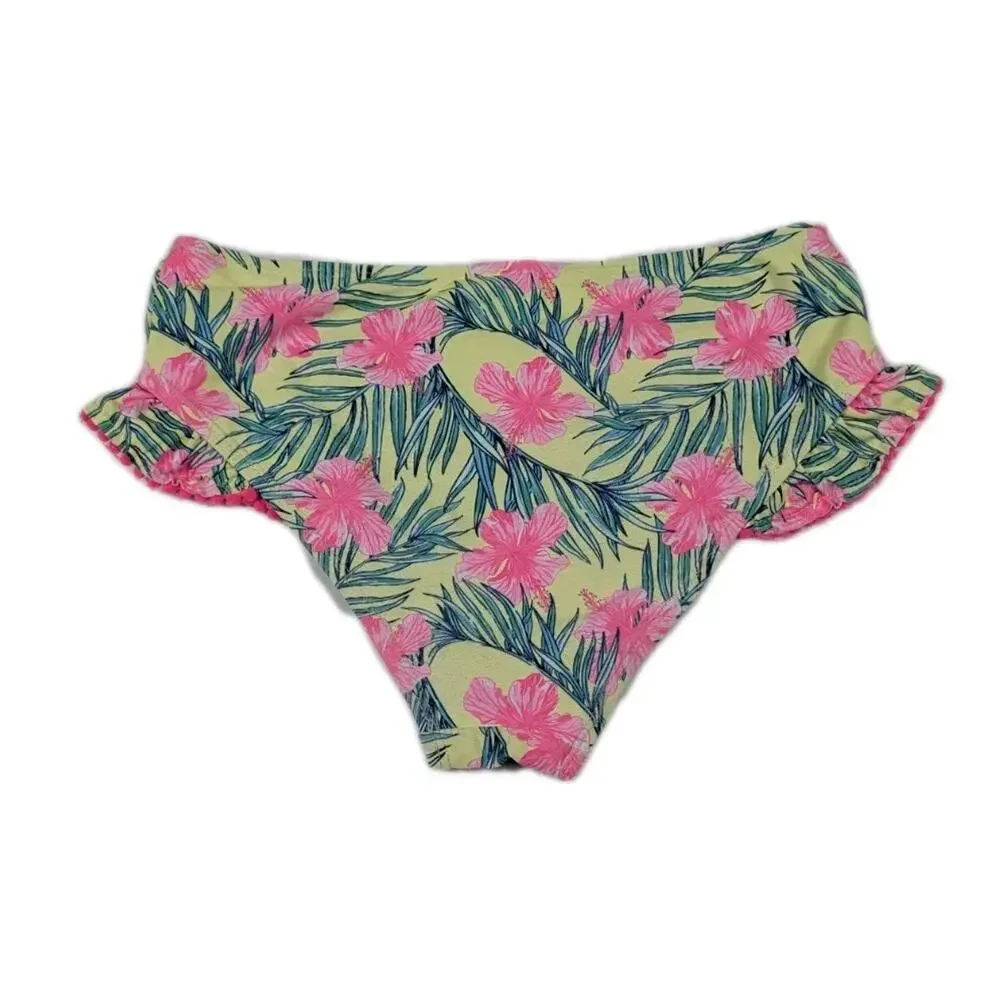 Nicole Miller Ruffled Girls Size 12 Bikini Swim Bottom Pink Green Floral
